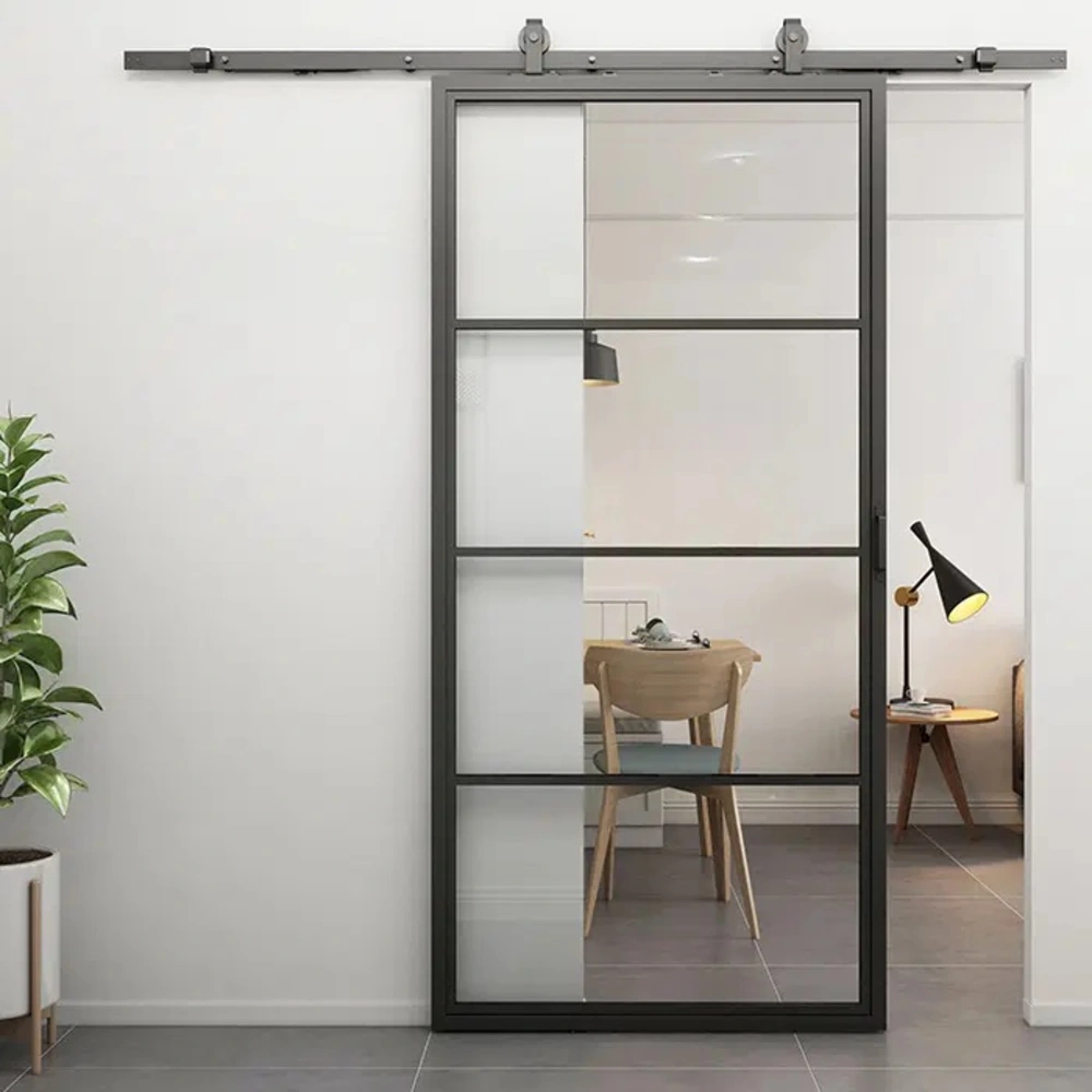 Loftdeur Stalen schuifdeur 4-vaks met helder glas Loftdeur Stalen schuifdeur 4-vaks met helder glas