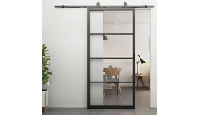Loftdeur Stalen schuifdeur 4-vaks met helder glas Incl. schuifdeursysteem Loftdeur Stalen schuifdeur 4-vaks met helder glas Incl. schuifdeursysteem