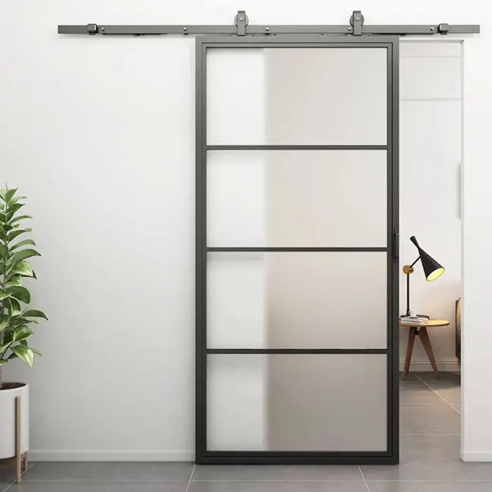 Loftdeur Stalen schuifdeur 4-vaks met Mat glas Loftdeur Stalen schuifdeur 4-vaks met Mat glas