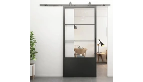 Loftdeur Stalen schuifdeur 3-vaks met kickplate helder glas Incl. schuifdeursysteem Loftdeur Stalen schuifdeur 3-vaks met kickplate helder glas Incl. schuifdeursysteem