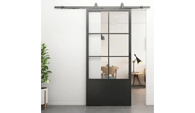 Loftdeur Stalen schuifdeur 6-vaks met helder glas, kickplate Incl. schuifdeursysteem Loftdeur Stalen schuifdeur 6-vaks met helder glas, kickplate Incl. schuifdeursysteem