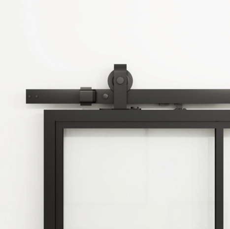 Loftdeur Stalen schuifdeur 6-vaks met helder glas en kickplate