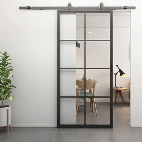 Loftdeur Moderne schuifdeur van staal, 8-vaks met helder glas Loftdeur Moderne schuifdeur van staal, 8-vaks met helder glas