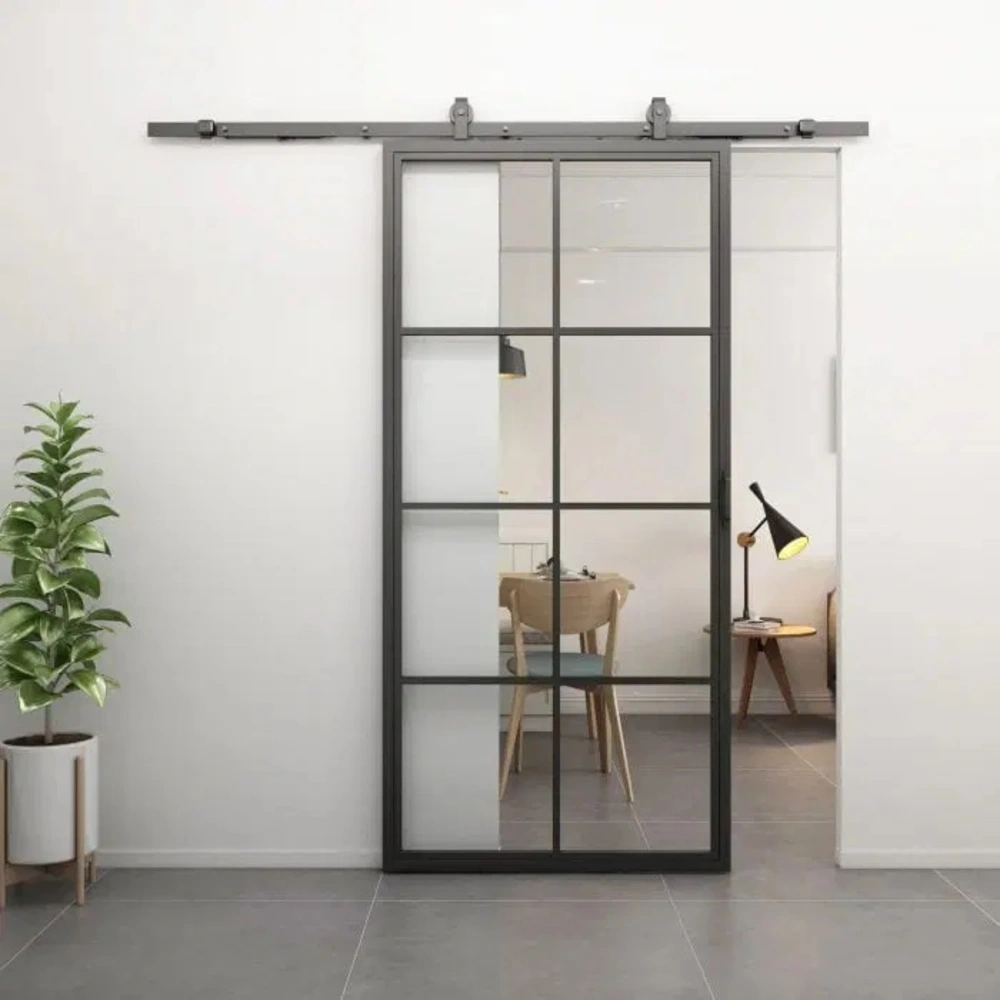 Loftdeur Moderne schuifdeur van staal, 8-vaks met helder glas Loftdeur Moderne schuifdeur van staal, 8-vaks met helder glas