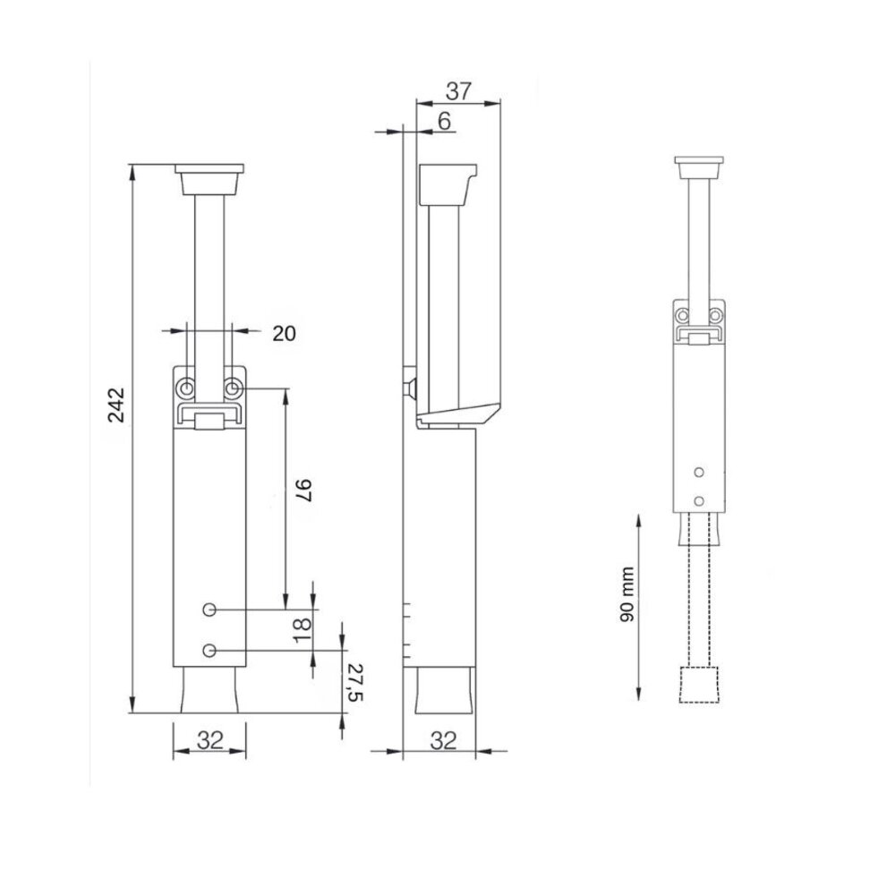 Dulimex Luxe deurvastzetter schootuitslag van 90 mm zilvergrijs Dulimex Luxe deurvastzetter schootuitslag van 90 mm zilvergrijs