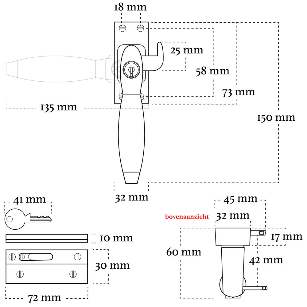 De Oude Deurklink Klassieke raamsluiting mat nikkel met slot en ventilatiestand links De Oude Deurklink Klassieke raamsluiting mat nikkel met slot en ventilatiestand links