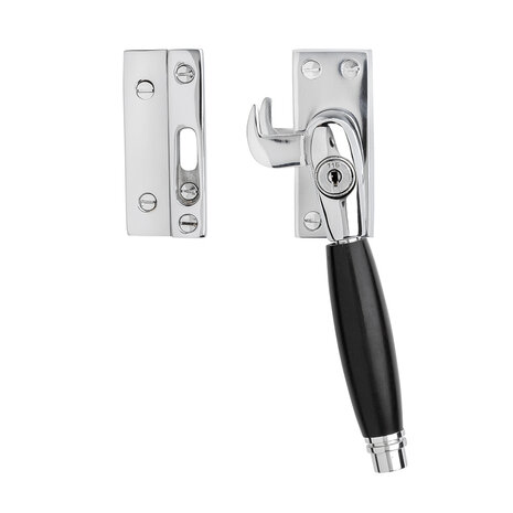 De Oude Deurklink Klassieke raamsluiting glanzend nikkel met slot en ventilatiestand rechts De Oude Deurklink Klassieke raamsluiting glanzend nikkel met slot en ventilatiestand rechts