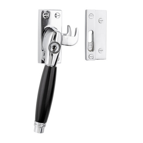 De Oude Deurklink Klassieke raamsluiting glanzend nikkel met slot en ventilatiestand links De Oude Deurklink Klassieke raamsluiting glanzend nikkel met slot en ventilatiestand links