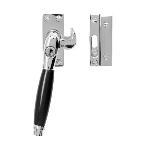 De Oude Deurklink Klassieke raamsluiting glanzend nikkel met slot en ventilatiestand links De Oude Deurklink Klassieke raamsluiting glanzend nikkel met slot en ventilatiestand links