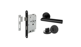 Mooi Deurbeslag Deurbeslag set met WC-slot en deurklink Modern geveerd zwart Mooi Deurbeslag Deurbeslag set met WC-slot en deurklink Modern geveerd zwart
