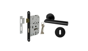 Mooi Deurbeslag Deurbeslag set met slot, sleutelrozet en deurklink Modern geveerd zwart Mooi Deurbeslag Deurbeslag set met slot, sleutelrozet en deurklink Modern geveerd zwart