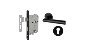 Mooi Deurbeslag Deurbeslag set met slot, cilinderrozet en deurklink Modern geveerd zwart Mooi Deurbeslag Deurbeslag set met slot, cilinderrozet en deurklink Modern geveerd zwart