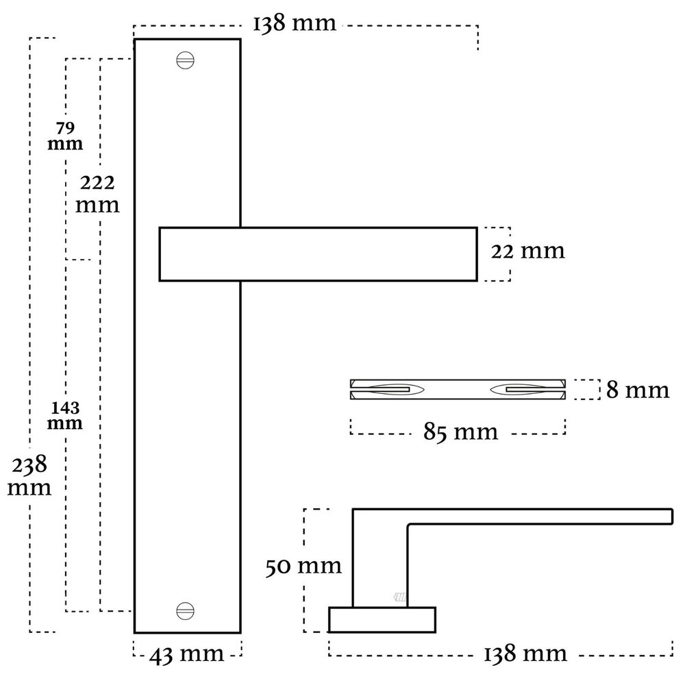 Mooi Deurbeslag Deurbeslag set Lusso met loopslot Mooi Deurbeslag Deurbeslag set Lusso met loopslot