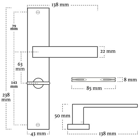 Mooi Deurbeslag Deurbeslag set Lusso met toilet-/badkamer sluiting Mooi Deurbeslag Deurbeslag set Lusso met toilet-/badkamer sluiting