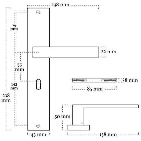Mooi Deurbeslag Deurbeslag set Lusso met sleutelgat en klavier dag-en nacht slot Mooi Deurbeslag Deurbeslag set Lusso met sleutelgat en klavier dag-en nacht slot