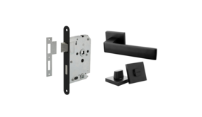 Mooi Deurbeslag Deurbeslag set met WC-slot en deurklink Nova21 geveerd zwart Mooi Deurbeslag Deurbeslag set met WC-slot en deurklink Nova21 geveerd zwart