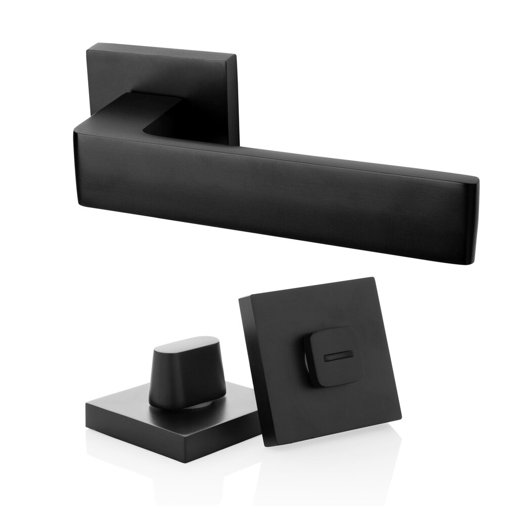 Mooi Deurbeslag Deurbeslag set met WC-slot en deurklink Nova21 geveerd zwart Mooi Deurbeslag Deurbeslag set met WC-slot en deurklink Nova21 geveerd zwart