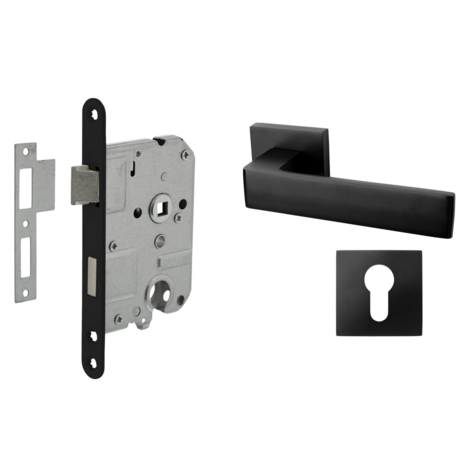 Mooi Deurbeslag Deurbeslag set met slot, cilinderrozet en deurklink Nova21 geveerd zwart Mooi Deurbeslag Deurbeslag set met slot, cilinderrozet en deurklink Nova21 geveerd zwart