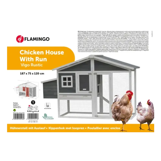 Kippenhok met ren - Handig verblijf voor kippen - 187 x 75 x 122,5 cm - Grijs -