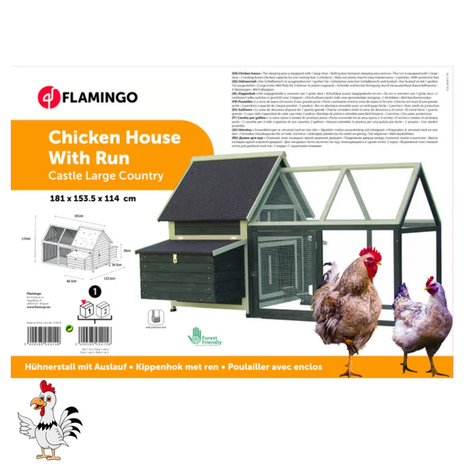 Kippenhok met ren - Handig verblijf voor kippen - 181 x 153,5 x 114 cm