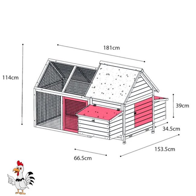 Kippenhok met ren - Handig verblijf voor kippen - 181 x 153,5 x 114 cm