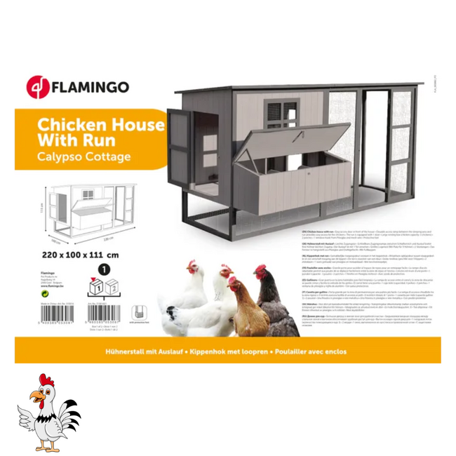 Kippenhok met ren - Handig verblijf voor kippen - 222,2 x 102 x 111,5 cm