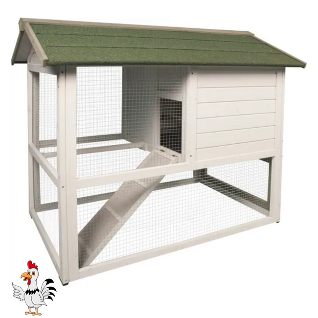 Kippenhok met ren - Handig verblijf voor kippen - 115 x 76 x 100 cm - Wit