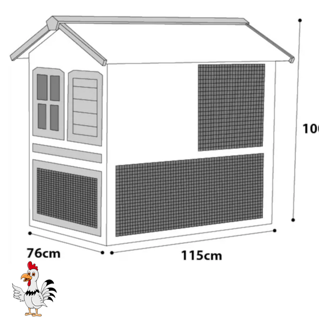 Kippenhok met ren - Handig verblijf voor kippen - 115 x 76 x 100 cm - Wit