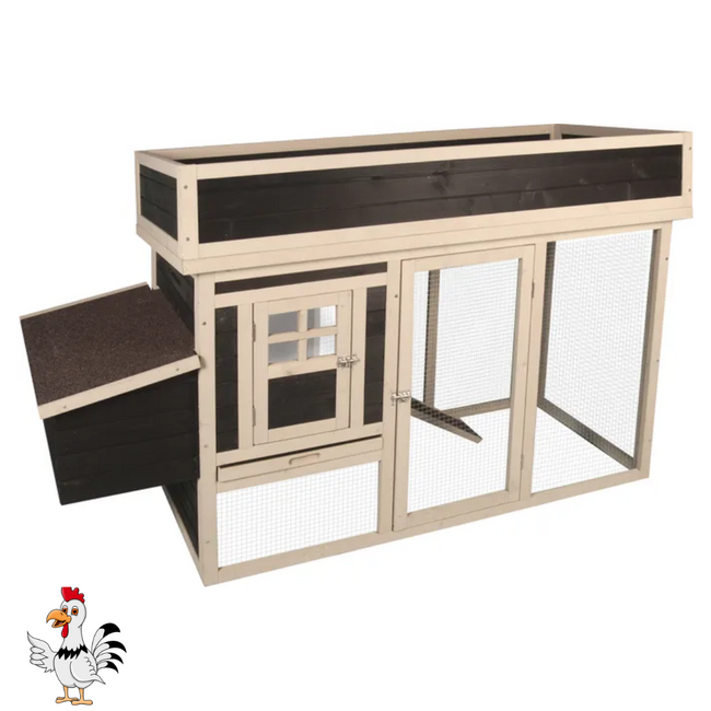 Kippenhok met ren - Handig verblijf voor kippen - 168 x 65 x 106 cm - Bruin