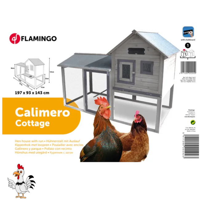 Kippenhok met Ren - Handig Verblijf voor Kippen - 197 x 93 x 143 cm - Grijs