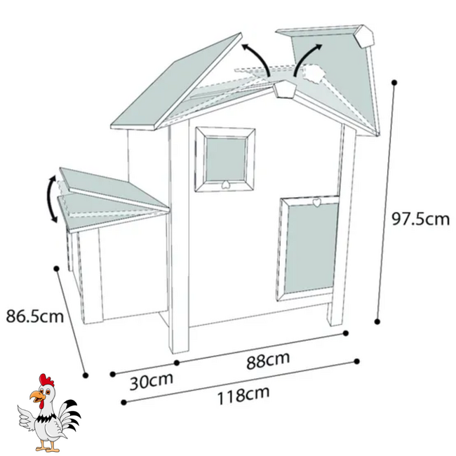 Kippenhok - Handig verblijf voor kippen - 118 x 86,5 x 97,5 cm - Grijs