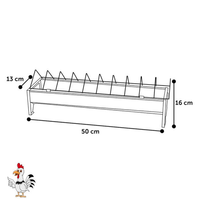 Kippenvoerbak - Handige voerbak voor kippen - 50 x 13 x 16 cm - Metaal