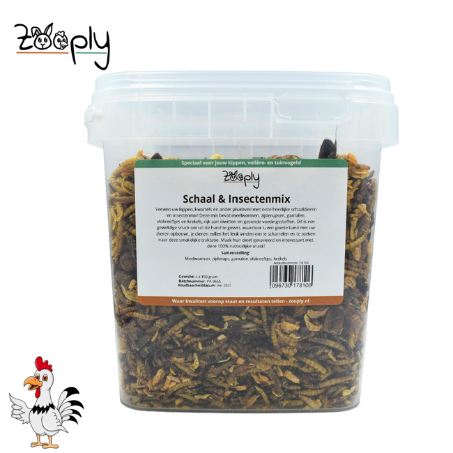 Zooply Schaal & Insectenmix 450 gram - Gedroogde Insecten voor Kippen en ander Pluimvee - Gezonde Snack