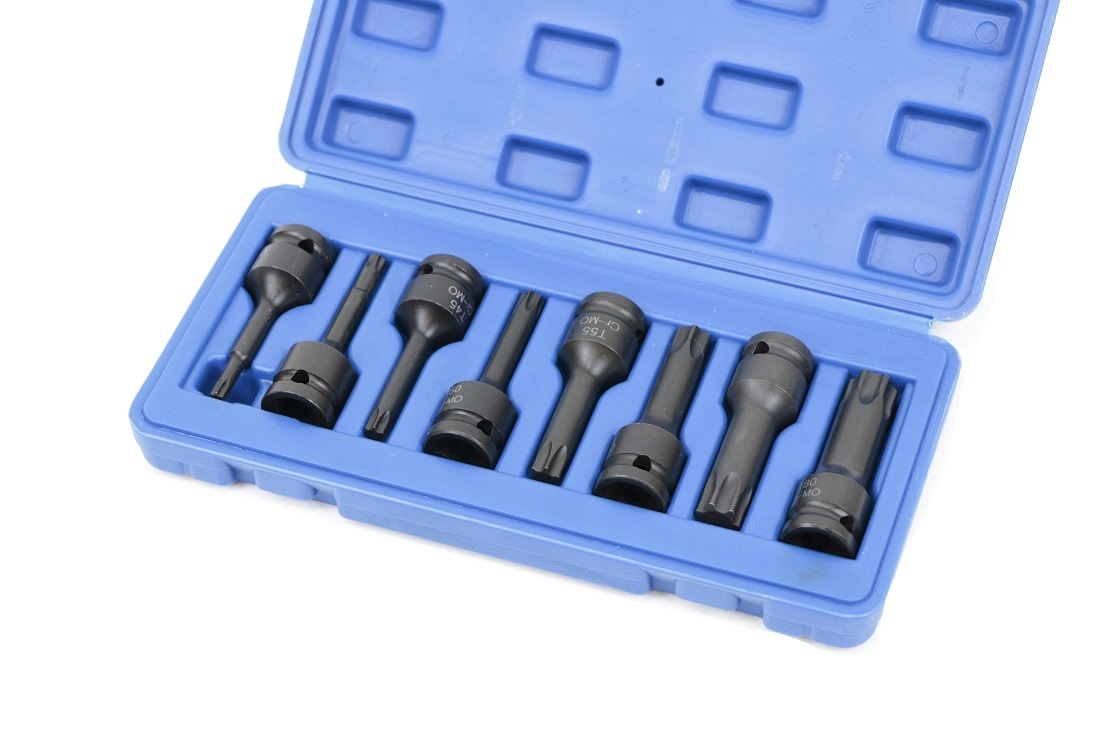 Jeu de 8 douilles à chocs Torx longues TM avec prise 1/2"