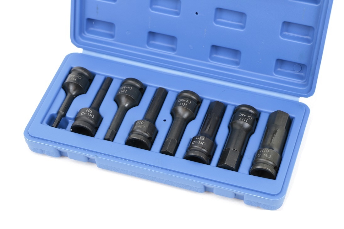 Ensemble de 8 Douilles Longues Hexagonales avec Emmanchement de 1/2 pouce, modèle 2, de marque TM