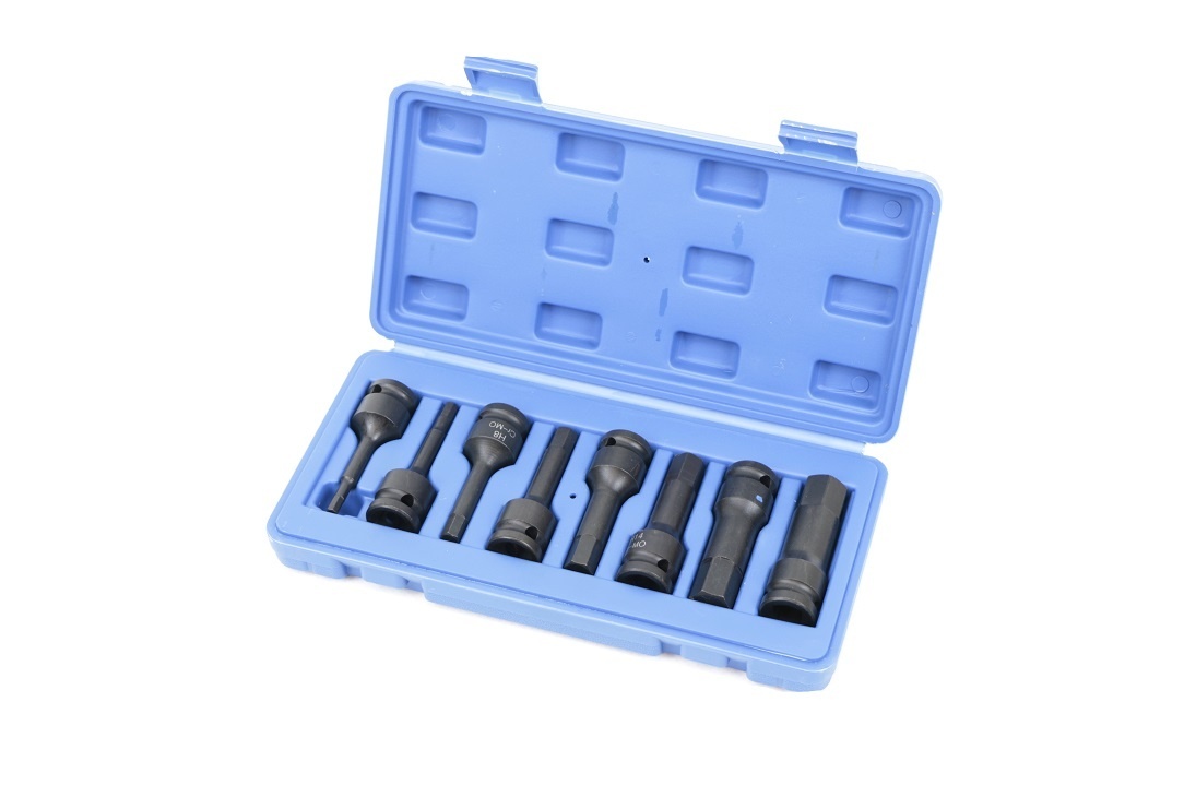 Ensemble de 8 Douilles Longues Hexagonales avec Emmanchement de 1/2 pouce de la marque TM