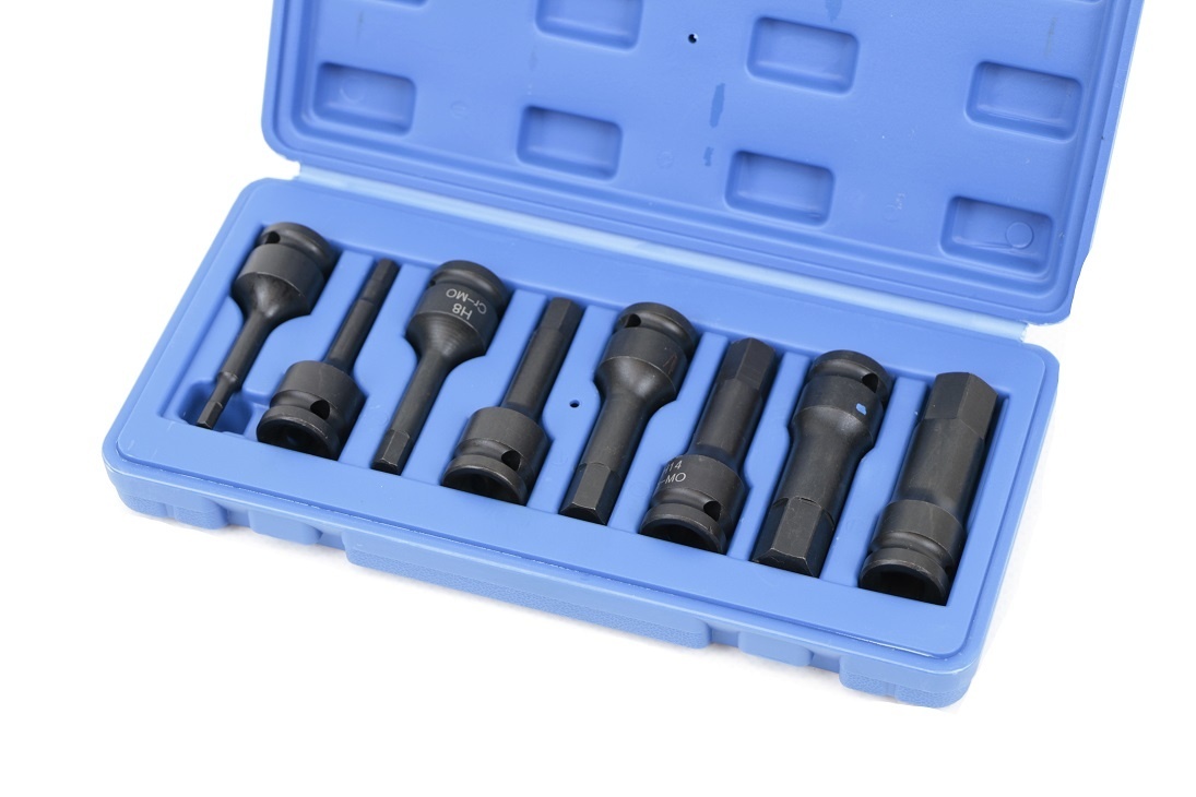 Ensemble de 8 Douilles Longues Hexagonales avec Emmanchement de 1/2 pouce de la marque TM