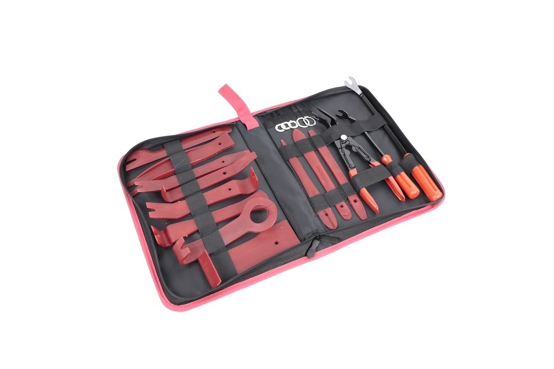 Ensemble de démontage de garnitures de porte et de moulures TM 20 pièces, y compris des pinces pour clips de garniture et un ensemble de démontage de radio et de navigation.