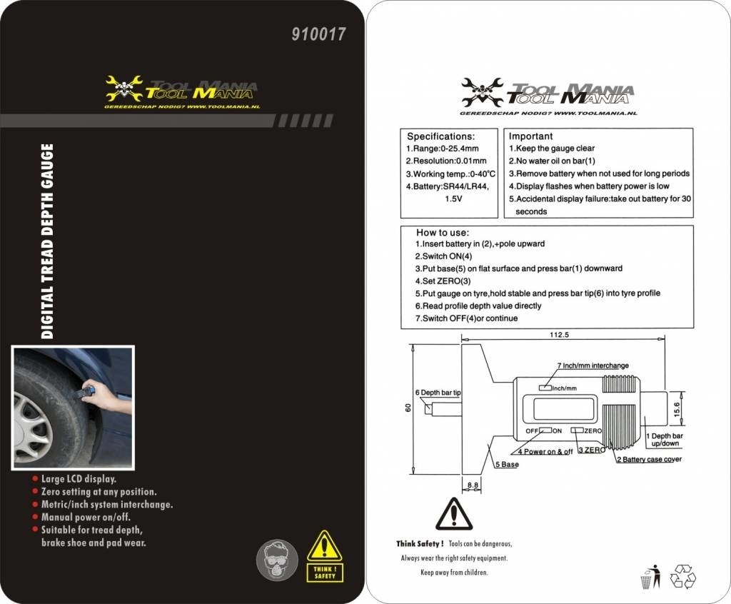TM Manomètre de Profondeur de Bande de Roulement Numérique