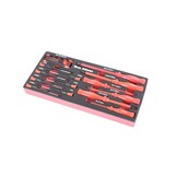 Ensemble de 14 tournevis VDE et tournevis de précision dans un insert en mousse avec un aspect carbone.