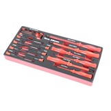 Ensemble de 14 tournevis VDE et tournevis de précision dans un insert en mousse avec un aspect carbone.