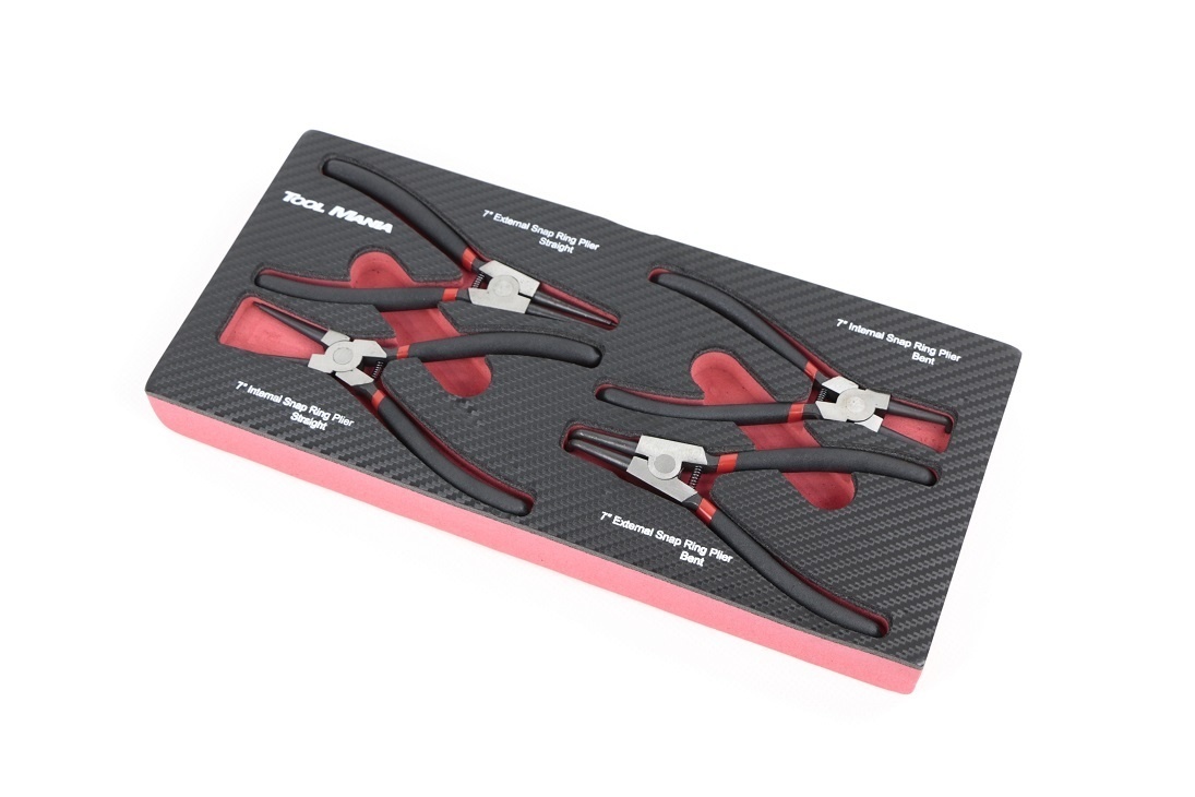 Ensemble de 4 pinces à circlips Zegering dans un insert en mousse avec un aspect carbone.