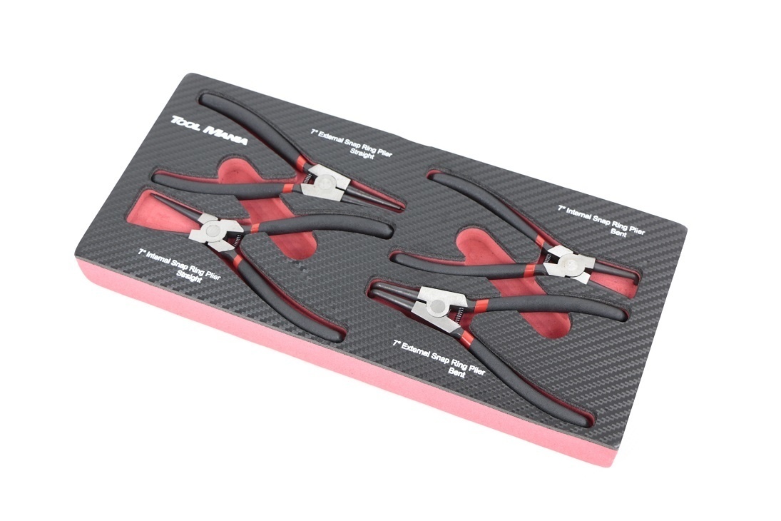 Ensemble de 4 pinces à circlips Zegering dans un insert en mousse avec un aspect carbone.