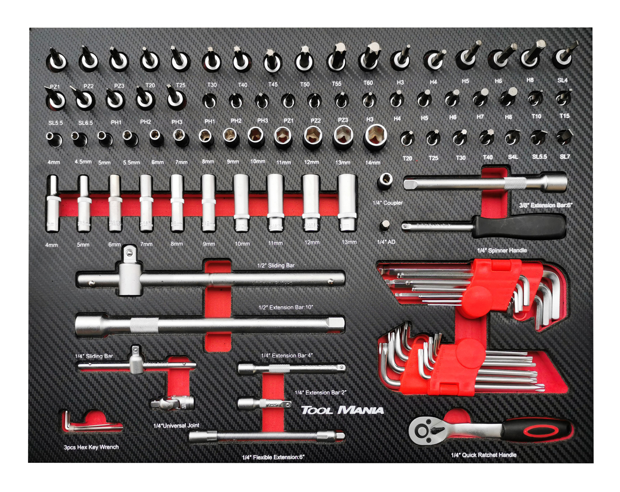 TM Profi 283 Pièces Chariot à Outils Rempli Noir