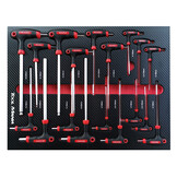 Chariot à outils TM rempli de 262 pièces avec 7 tiroirs et porte avec inserts en mousse.