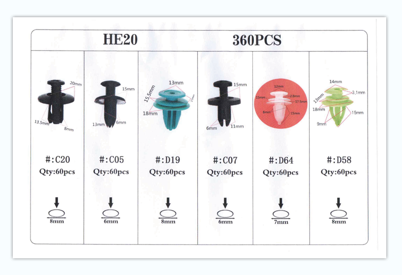 Ensemble de 360 clips de garniture mélangés TM