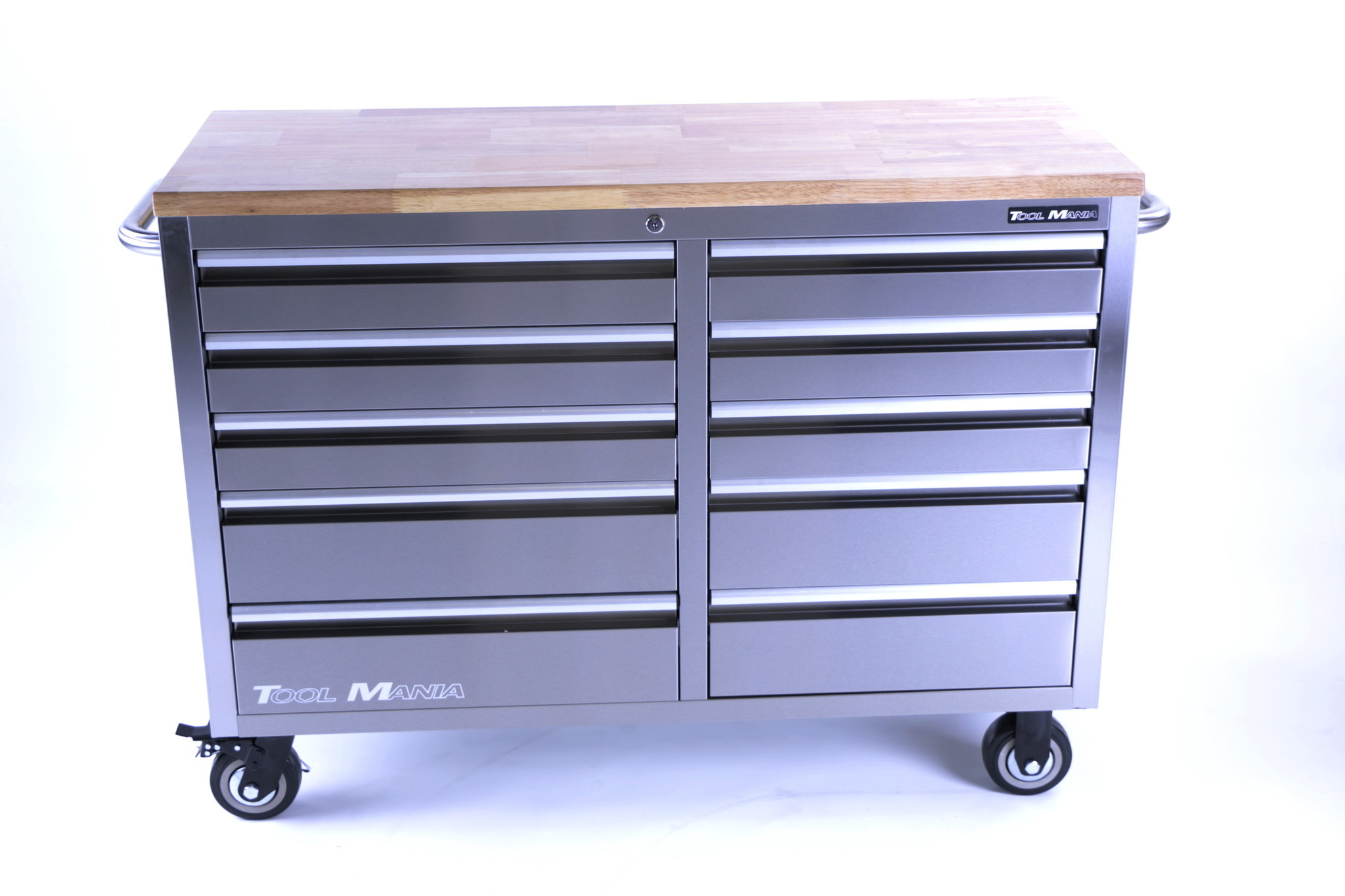 TM 136 cm - Chariot à outils / Établi professionnel en acier inoxydable avec plateau en bois.