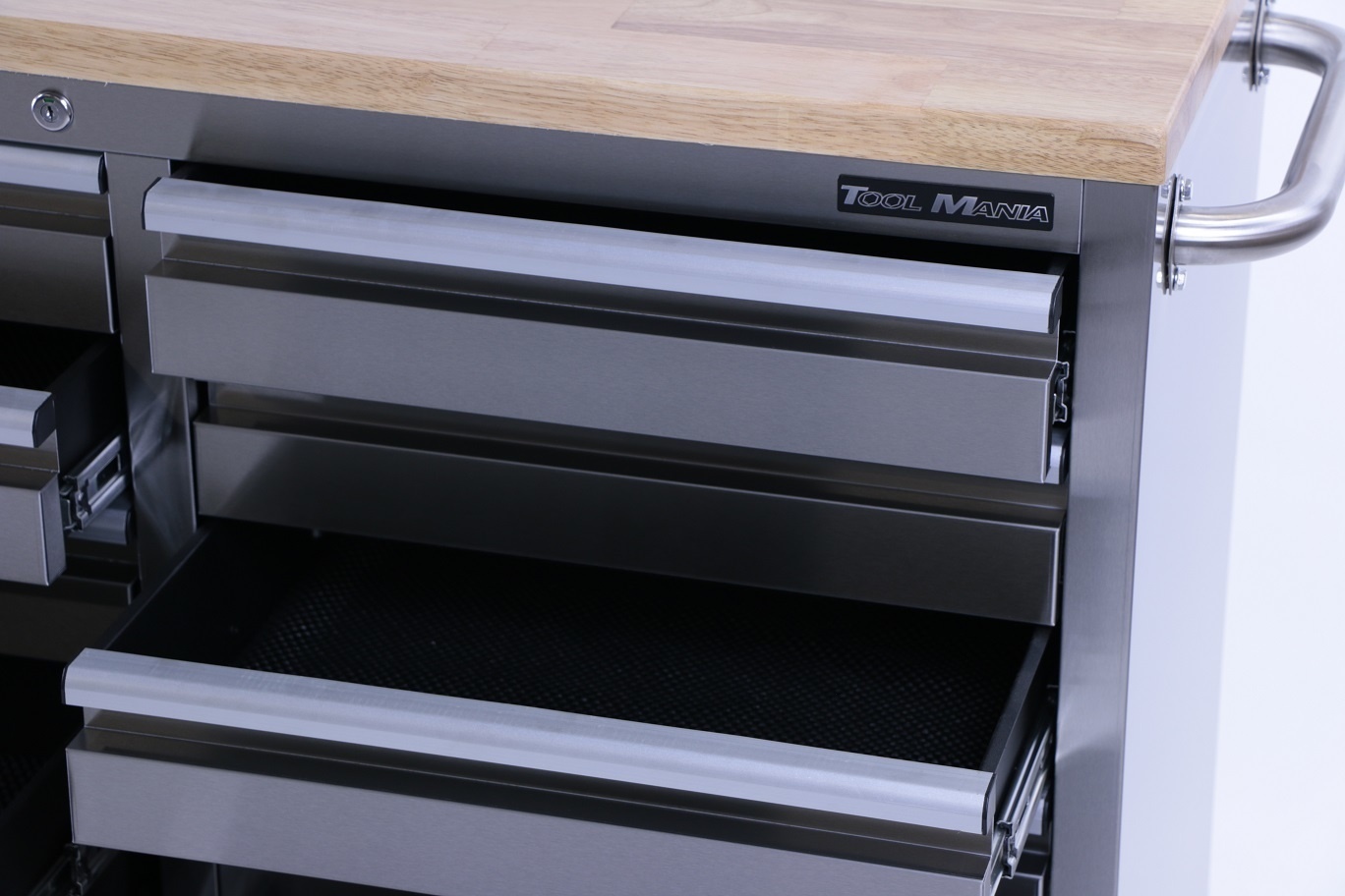 TM 136 cm - Chariot à outils / Établi professionnel en acier inoxydable avec plateau en bois.