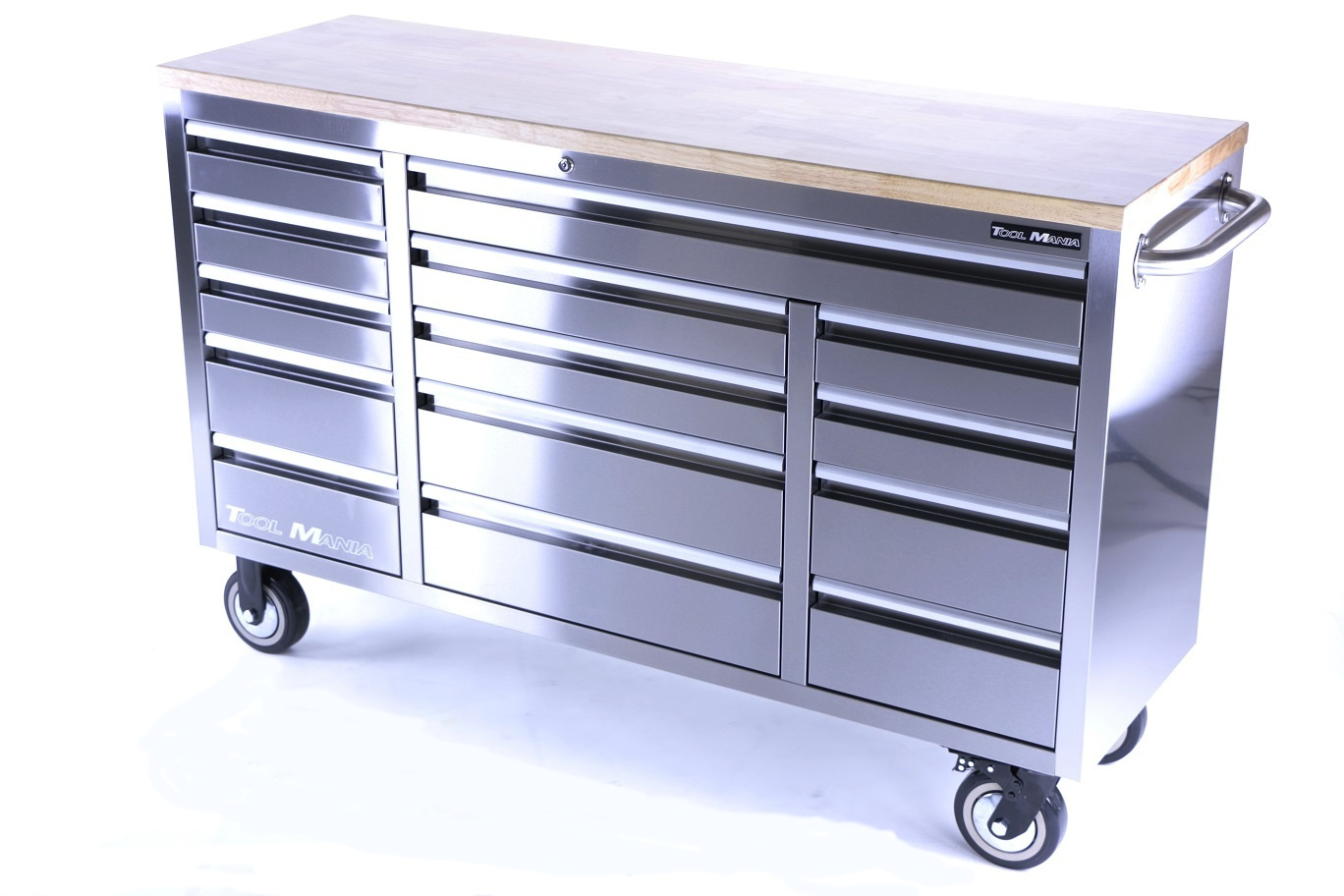 TM 161 cm - Chariot à outils / Établi professionnel en acier inoxydable avec plateau en bois.