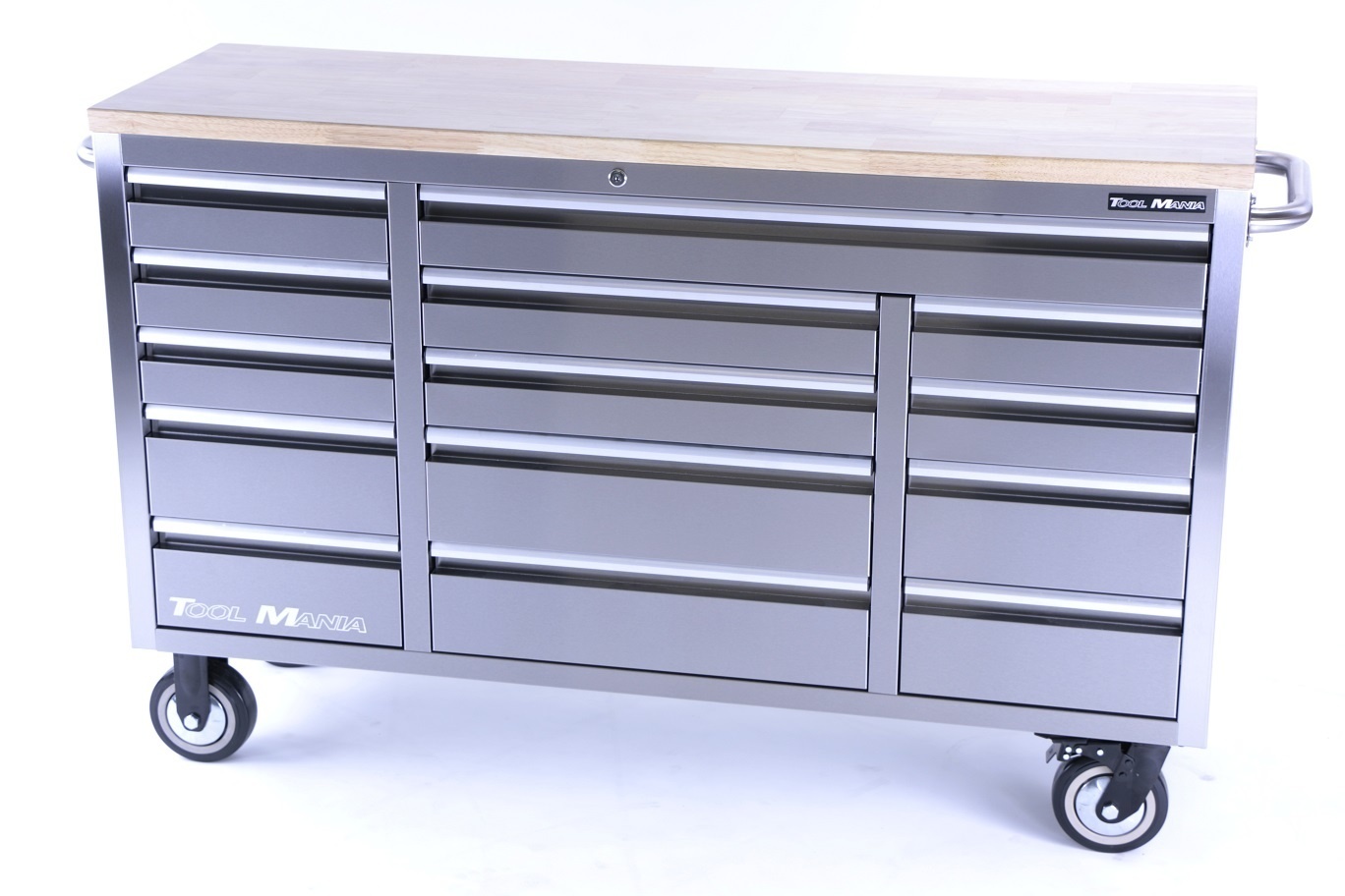 TM 161 cm - Chariot à outils / Établi professionnel en acier inoxydable avec plateau en bois.